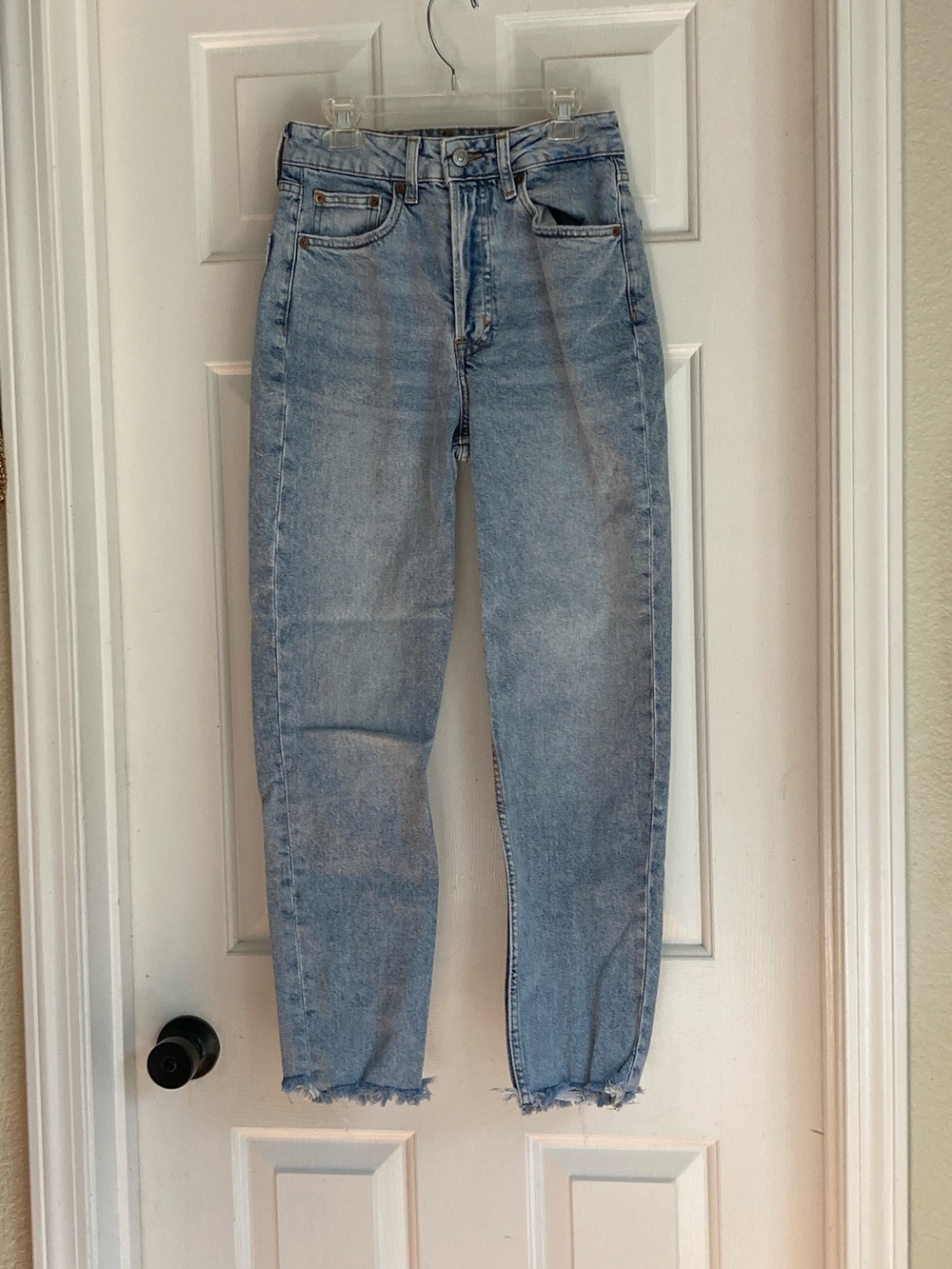H&M Light Blue Straight Leg Jeans with Raw Hem
